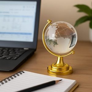 Globe terrestre en cristal de luxe avec support doré, globe terrestre élégant pour bureau ou table, globe en verre décoratif moderne - Product Image 4