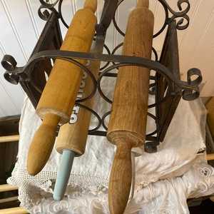Vintage rolling pin holder- wood and metal- <b>spots</b> for 4 rolling pins - Product Image 3