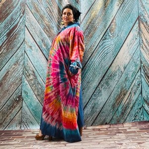 Prix d'usine, vente en gros, kimono 100% rayonne tie-dye, couverture de plage ample et confortable, veste d'été style bohème - Product Image 6
