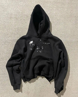 Sweat-shirt à capuche personnalisé en coton molletonné couleur unie, style décontracté pour l'automne, avec poches et effet délavé à l'acide
