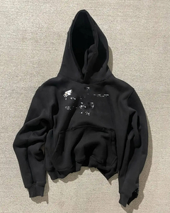 Sweat-shirt à capuche personnalisé en coton molletonné couleur unie, style décontracté pour l'automne, avec poches et effet délavé à l'acide - Product Image 1