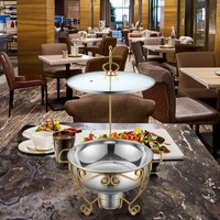 Plat à réchaud de luxe doré avec support en spirale, couvercle en verre et grille, élégant chauffe-plat en acier inoxydable pour buffets et présentations de traiteur