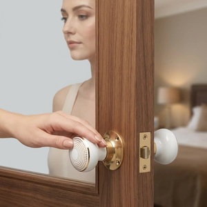 Round Porcelain Cabinet <b>Knob</b> with Gold Trim Modern Design Durable Eco-Friendly for Kitchen Furniture Handle - Product Image 4