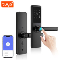 Serrure de porte intelligente Tuya avec empreinte digitale biométrique, écran tactile WiFi, noir mat, pour porte en bois PST-A1-TY
