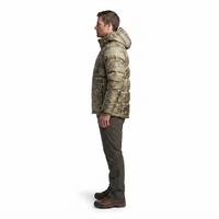 Veste d'hiver matelassée à capuche zippée camouflage pour homme, personnalisée OEM, avec duvet 650 FP résistant à l'eau et système de baffle, du fabricant