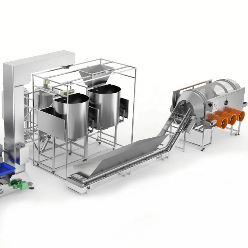 Industrial Máquina Da Pipoca do Ar Quente Popper e Linha de Produção de Produção De Pipoca Caramelizer e Linha de Aromatizantes