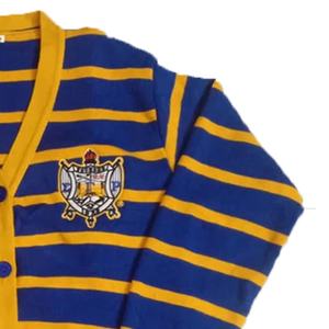 เสื้อคาร์ดิแกน Sigma Gamma Rho สีน้ำเงินเหลือง คอวี แขนยาว ปักลายตราสัญลักษณ์ สไตล์ Preppy วินเทจ เสื้อสเวตเตอร์ผู้หญิง - Product Image 5