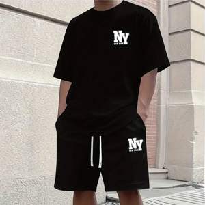 Conjuntos de Dos Piezas de Verano 2026 para Hombre, Camiseta y Pantalones Cortos 100% Algodón, Transpirables, Tallas Grandes, Estilo Casual - Product Image 1