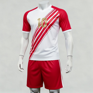 Uniforme de rugby sublimado con cuello en V rojo y blanco para hombre, conjunto de manga corta que absorbe la humedad, número 10, ajuste atlético para adultos - Product Image 1