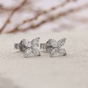 Marquise Floral Leaf Cluster 0.30ct 0.50ct 1ct 1.50ct 2ct Lab Grown Diamond 10k 14k 18k Solid Gold <b>Stud</b> <b>Earrings</b> for Women - Product Image 2
