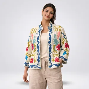 Stylish SUZANI Elegant <b>Short</b> Outerwear <b>Jacket</b> Mandarin Collar Full Sleeve Breathable Sheep Skin Comfortable Patchwork Animal - Product Image 3