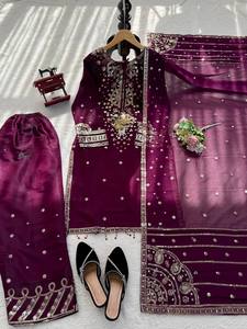 Wine Heavy Roman glass Embroidered Kurta Palazzo Set withThread with sequnce & Designer Lace Dupatta - Product Image 5