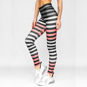 Custom Striped Yoga <b>Leggings</b> With Pink <b>Black</b> Gray Sublimation Print Spandex Polyester Four-Way Stretch Elastic Waist Pants - Product Image 1