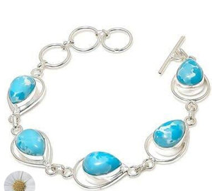 Bracelet en argent sterling 925 avec turquoise naturelle en forme de goutte d'eau bleue, fermoir à bascule, vente en gros - Bijou de mode pour femme - Product Image 1