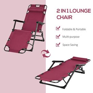 "<b>Zero</b> <b>Gravity</b> Patio Lounge <b>Chair</b> 2-in-1 Sun Lounger Oxford Fabric Red Adjustable Footrest 120/180 Degree W/ Pillow" - Product Image 5