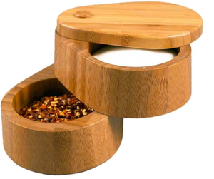 Boîte à épices en bois à deux niveaux avec couvercle pour le stockage du sel et des épices, finition naturelle artisanale, ustensile de cuisine durable - Product Image 5