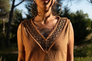 Raw Cotton Block Print Crop Top Earthy Tribal Tank Bohemian Style Lightweight Breathable Everyday Summer Top - Product Image 2