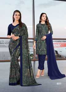 Sari en soie crêpe 6.30 Cut Saree - Product Image 3