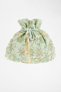 Sac Potli en Coton Brodé Zari de Luxe pour Femme, Fait Main, Festif, Ethnique, de Créateur, Forme Pochette de Mariage - Product Image 2