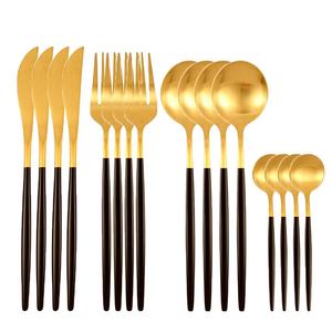 <b>Gold</b> Plated Stainless Steel <b>Cutlery</b> Set with Matte <b>Black</b> Handle Design Flatware Set for Restaurant Wedding Home Hotel Parties - Product Image 1