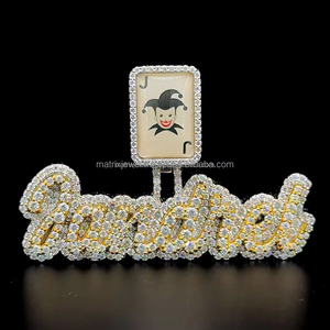 925 argent Sterling émail Joker visage caution complet Buss vers le bas deux tons plaqué or dernier VVS personnalisé Moissanite pendentif - Product Image 4