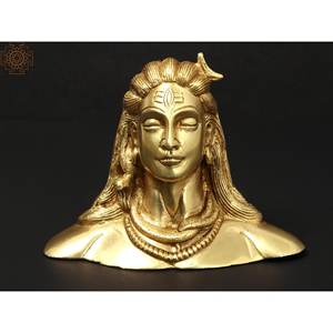 Escultura de latón de 5 pulgadas hecha a mano del dios hindú Adiyogi Shiva hecha en la India - Product Image 3