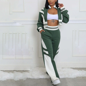 <b>Women</b> Tracksuit Sporty Color Blocking 2 Piece Set Full Sleeve Zip Crop <b>Jacket</b> Wide Leg Pants Casual Jogging Outfit Autumn - Product Image 6