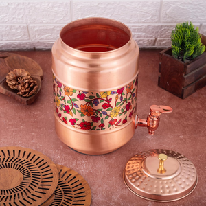 Réservoir à eau en cuivre avec imprimé floral, capacité de 5 litres, anti-fuite, robinet, couvercle martelé, pot de stockage d'eau en cuivre fait main - Product Image 6