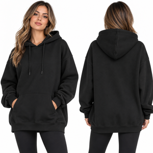 Women's Oversized Royal Blue Hooded Sweatshirt Long Sleeve Solid Color Fleece Pocket Design Autumn Casual Wear - Product Image 4