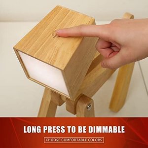 Wooden <b>Rechargeable</b> <b>Led</b> Desk Lamp Touch Control Battery Powered 2700K Warm White <b>Light</b> Minimalist Design Square Shade - Product Image 4