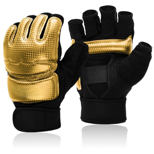Gants d'entraînement demi-doigts noirs et or en PU avec fermeture Velcro unisexe pour arts martiaux et sparring - Product Image 1
