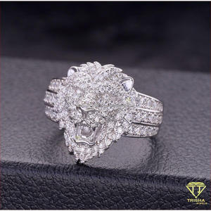 Bague tête d'animal personnalisée en argent sterling 925 avec diamant moissanite, bijoux hip hop pour homme - Product Image 2