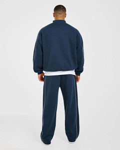 <b>Top</b> Selling Custom Navy <b>High</b> Neck Men's Quarter Zip Piping Hoodie Cotton Blend Breathable Tracksuit Streetwear Hoodie For Men - Product Image 3