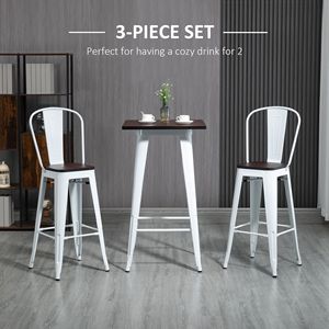Set da Pranzo Industriale 3 Pezzi Bianco Marrone, Tavolo e Sedie Alte da Bar con Comodi Poggiapiedi per Arredamento Bistrot e Pub - Product Image 4