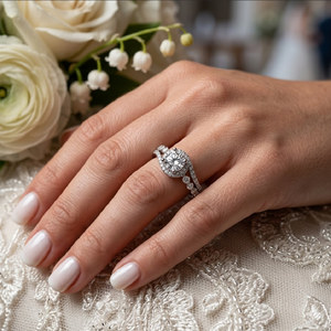 Vente en gros de bagues de fiançailles brillantes de qualité supérieure en or blanc massif 18 carats avec diamant véritable pour femme - Product Image 2