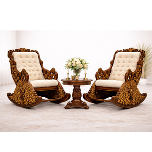 Sillas mecedoras Royal Heritage con reposabrazos tallados en forma de cisne, silla mecedora de madera antigua personalizada en color marrón para el hogar, EE. UU. - Product Image 1