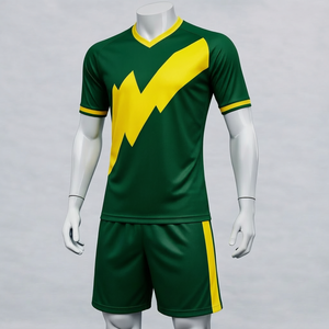 Uniforme de rugby sublimado con cuello en V verde y amarillo para hombre, conjunto de manga corta, absorción de humedad, corte regular, para adultos, para todas las estaciones - Product Image 1
