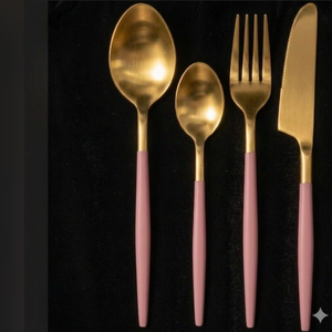 Couverts élégants et durables en acier inoxydable avec poignée rose, plaqués couleur or champagne, pour la maison, l'hôtel, le restaurant, les mariages et l'usage quotidien - Product Image 2