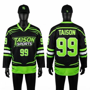 Camiseta de Hockey sobre Hielo para Hombre, Premium, 100% Poliéster Malla 240g, Negro Verde Neón, Impresión Personalizada por Transferencia de Calor, Ropa Deportiva Corta para Equipo - Product Image 1