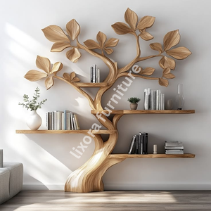 Modern Artistic Tree Shaped Wall Mounted <b>Solid</b> <b>Wood</b> Floating Bookshelf Luxury Decorative Display Rack - Product Image 4
