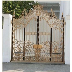ประตูรั้วหลักเหล็กดัดหรูหราพร้อมเคลือบด้วยทองคำเปลว |   ประตูรั้วรักษาความปลอดภัยสำหรับวิลล่าสั่งทำพิเศษ ขายส่ง - Product Image 1