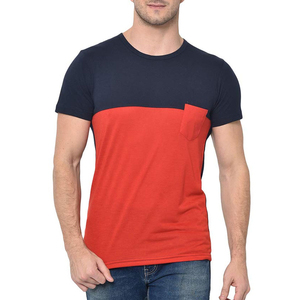 เสื้อยืดแขนสั้นคอกลมผู้ชาย สีกรมท่าแดง ลายบล็อกสี ทรงพอดีตัว ความยาวปกติ สไตล์ลำลอง - Product Image 1