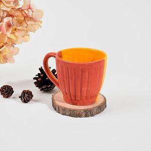 Glossy Ribbed Red and Yellow Ceramic <b>Tea</b> <b>Cup</b> <b>Set</b> of 2 - Product Image 3