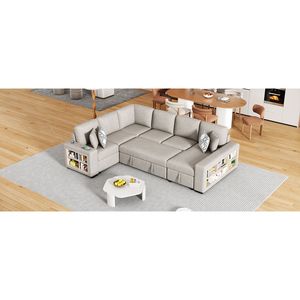 Divano Letto Sezionale a U da 109 Pollici con Due Porte USB e Chaise Longue Contenitore, Quattro Cuscini per il Soggiorno - Product Image 6