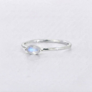 Rhaya Jewels Women's Elegant Rhodium Plated Sterling Silver Gemstone Marquise Cut Cab Moonstone Prong Setting <b>Dainty</b> Trendy <b>Ring</b> - Product Image 2