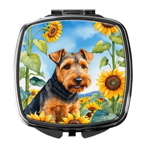 Espejo de maquillaje de viaje compacto para mujeres y niñas Welsh Terrier girasoles decorativo plegable espejo de bolsillo de mano Idea de regalo - Product Image 1