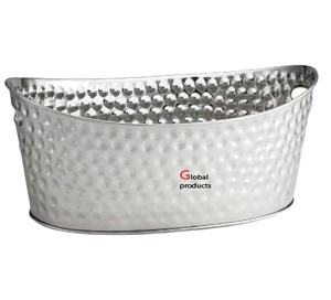 Nuevo enfriador de vino de acero inoxidable de metal de forma ovalada con acabado plateado de aspecto martillado para restaurante y bar de hotel - Product Image 1