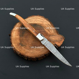 Luxury French Style Damascus Steel Laguiole Hunting Folding Knife Olive Wood Handle Industrial Grade Pocket Knife Handmade - Product Image 4