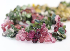 Perles en pierre de tourmaline multicolores lisses en forme de poire de 6x7 mm, bijoux en briolette, longueur de 17 pouces pour bracelet et collier - Product Image 2