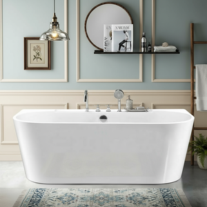 Baignoire autoportante blanche en acrylique durable au design élégant avec fonction bain à remous - Product Image 2